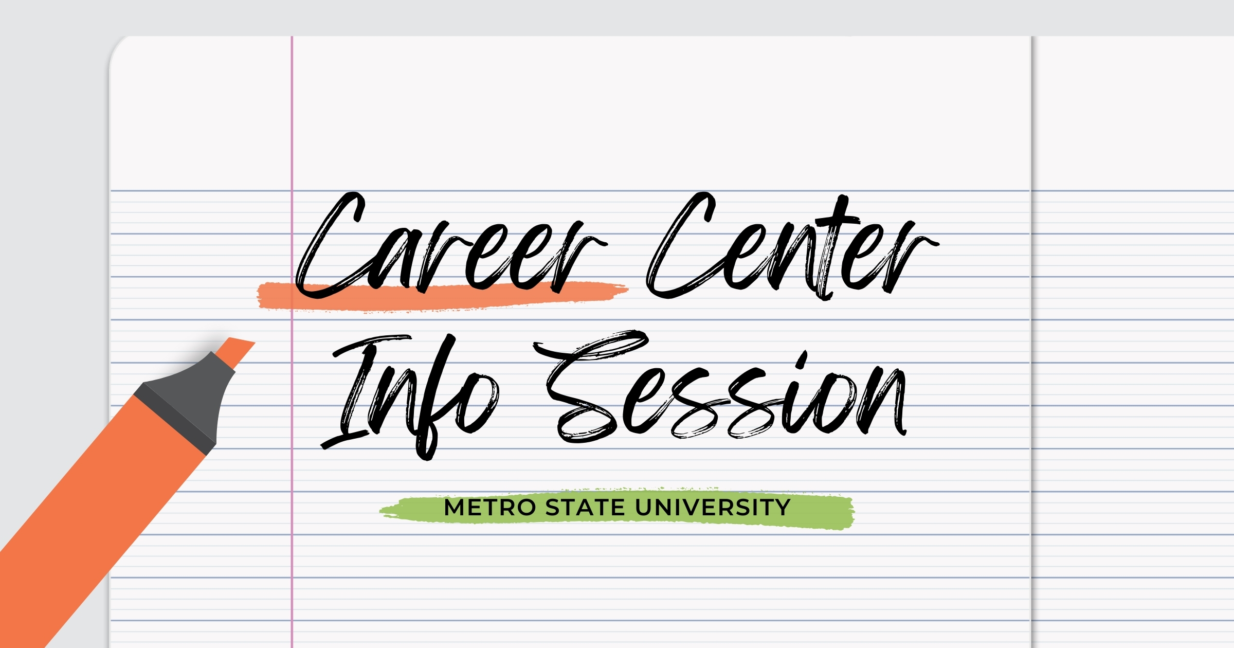 Career Center Info Session in script font with a pen graphic