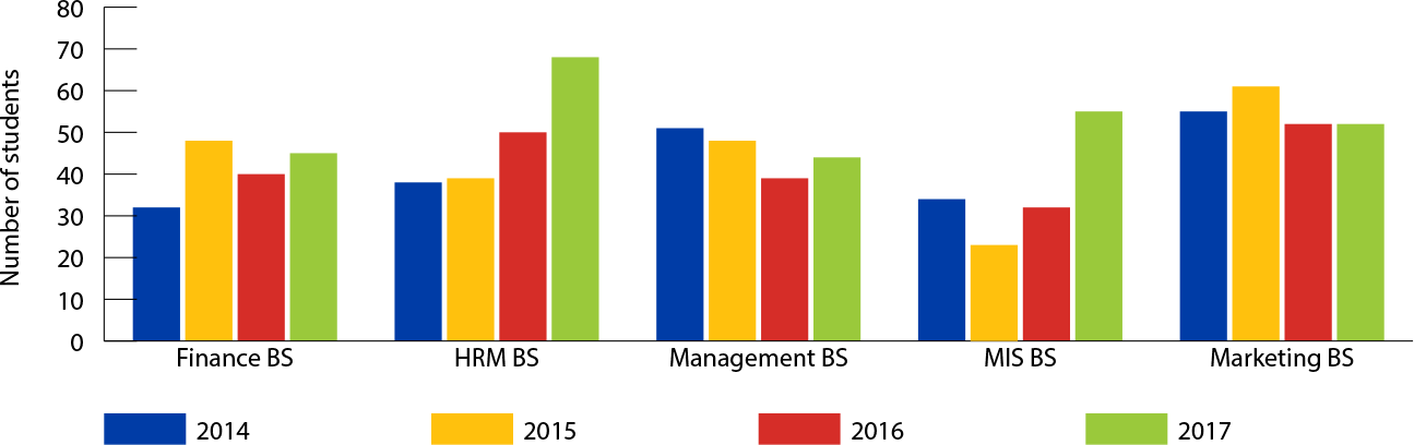 Bar graph of large programs, 2014-17 (data in table below)