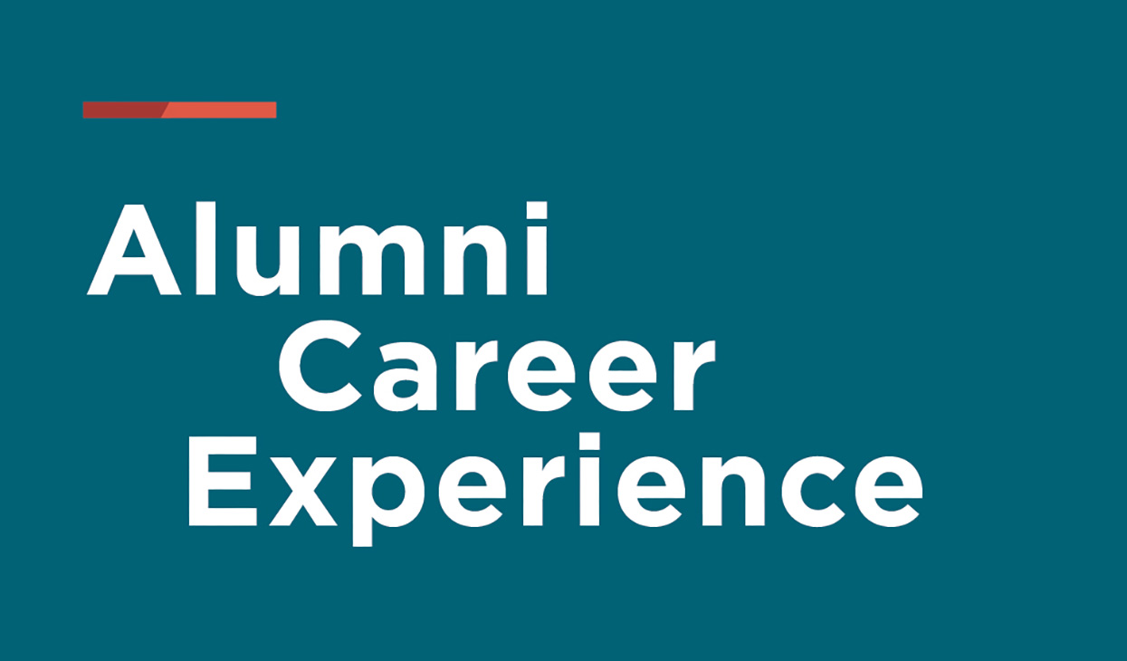 Alumni Career Experience in white text on blue-green background