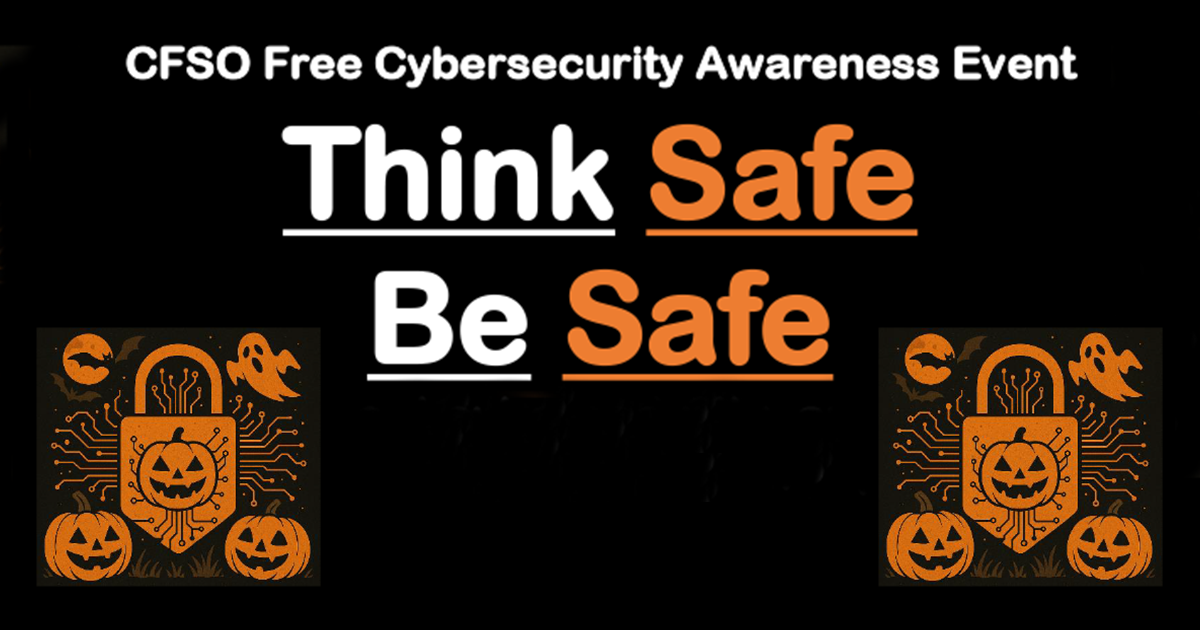 Think She Be Safe, with two locks that are also jack-o'lanterns in orange, with other jack-o'lanterns, ghosts, and bats, along with traceries resembling chip circuitry, against a black background