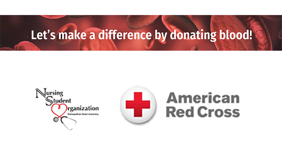 Let's make a difference by giving blood! with the logo of the Nursing Student Organization and the American Red Cross