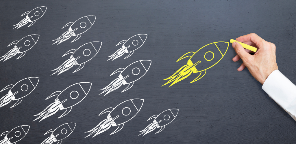 Rockets on a Chalkboard in flight