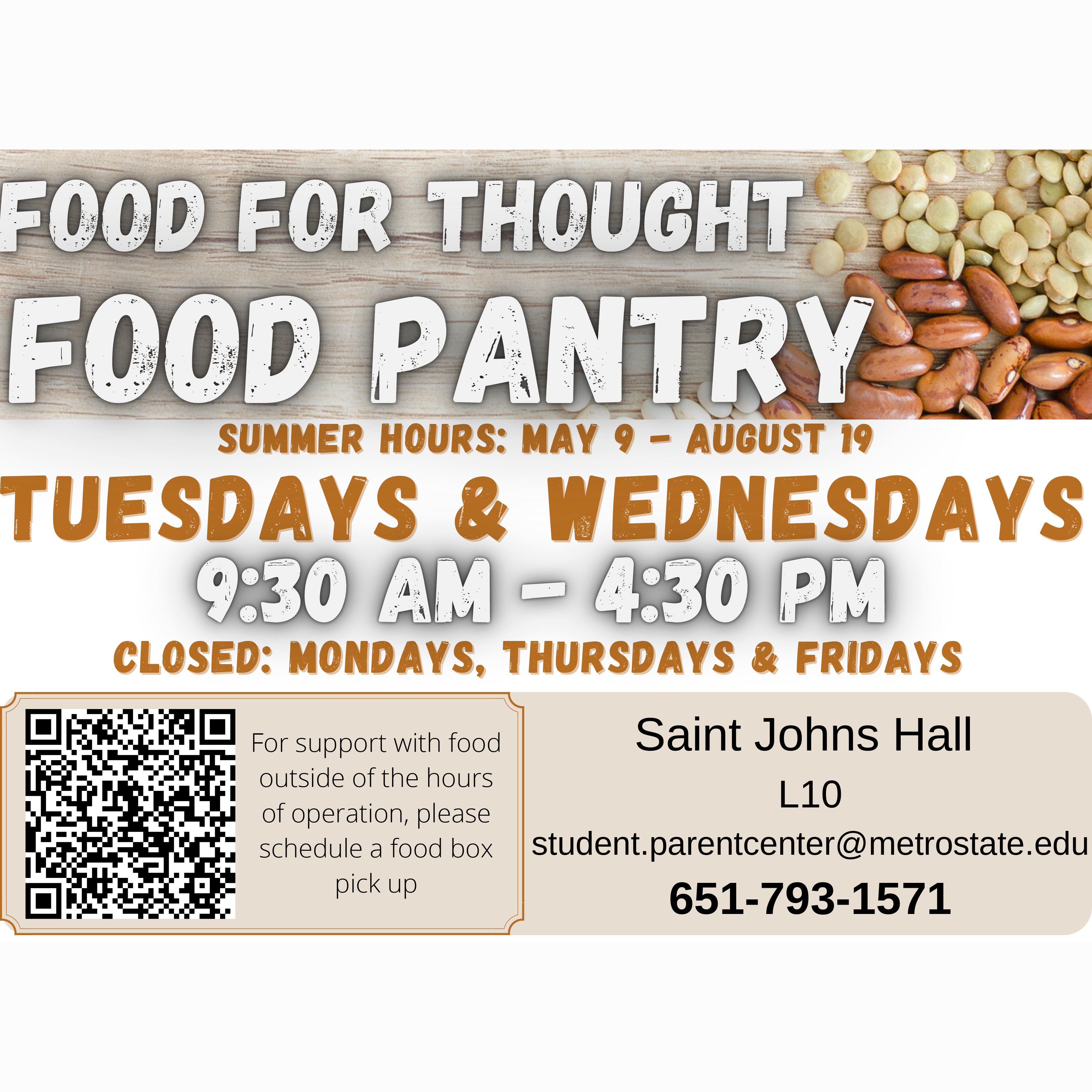 Image containing the Food for Thought food pantry's summer hours of operation in 2022.