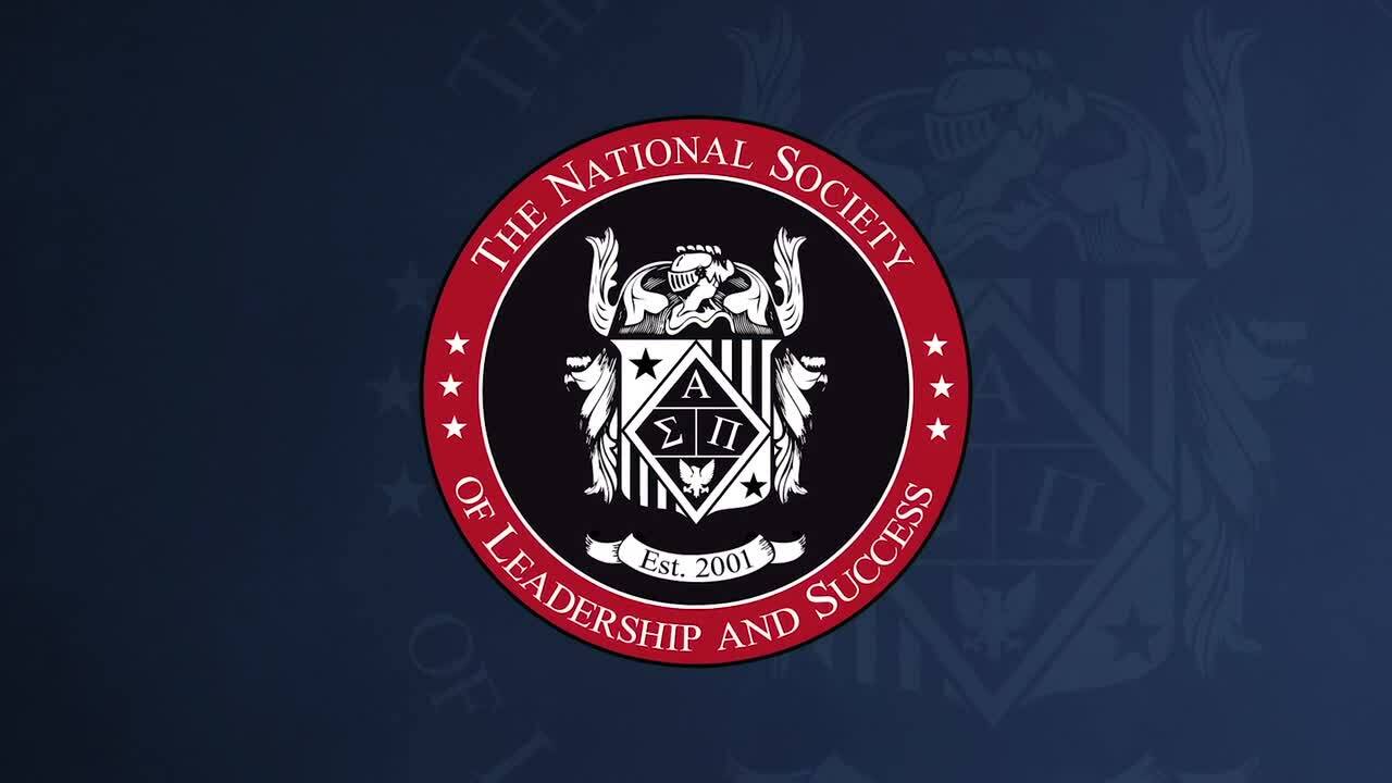 Logo of the National Society of Leadership and Success against a blue backdrop