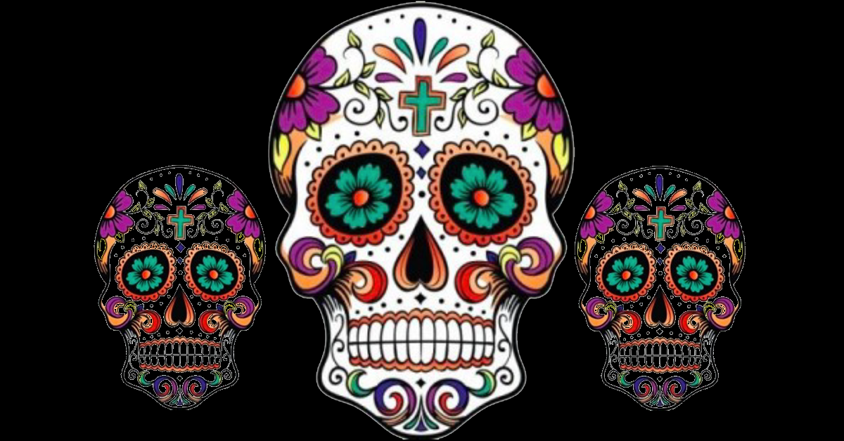 Three skulls of Dia de los Muertos