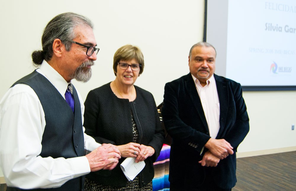 Santos Martinez, director of Multicultural Affairs, Ginny Arthur, executive vice president and provost of Metropolitan State University. Eduardo Gutierrez, admissions counselor, Chicano/Latino Liaison.