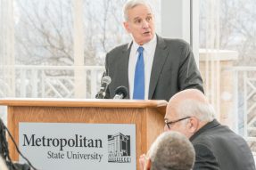 Gov. Mark Dayton, shown in this photo taken Dec. 10, 2016 at Metropolitan State University, announced details of a bonding bill that includes his recommendations for Higher Education Asset Preservation and Renovation (HEAPR) and bonding projects.