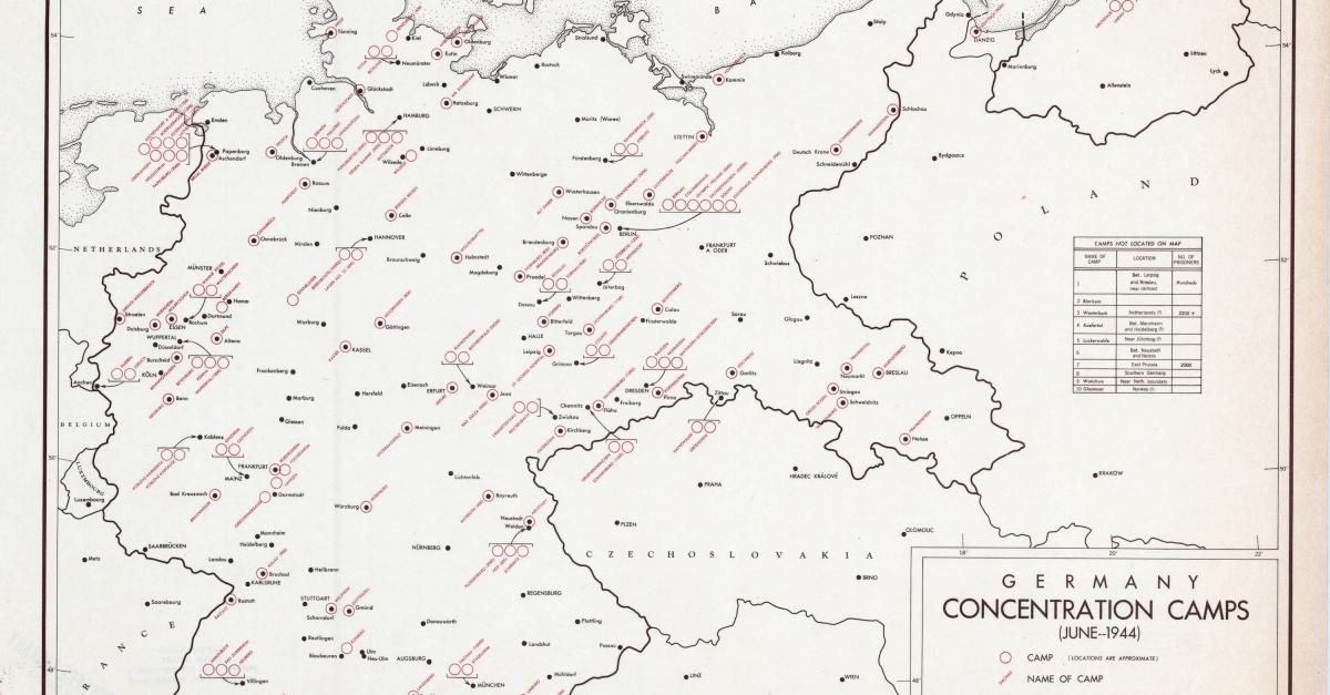 map showing locations of German war camps