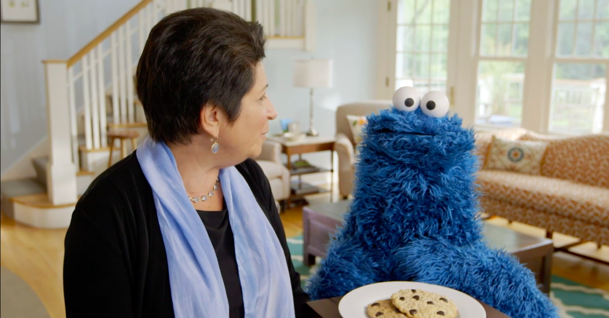 Cookie Monster and Rosemarie Truglio