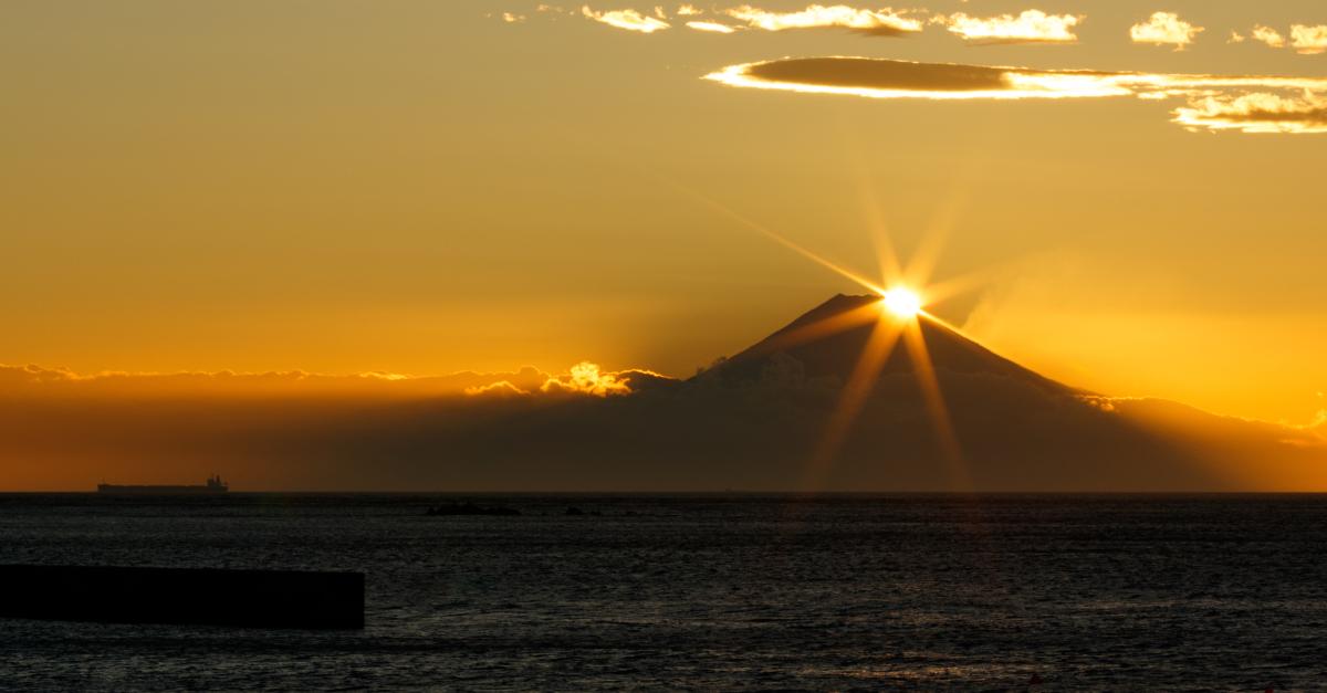 The Sun cresting Mt. Fuji as seen from Tateyama, Chiba, Japan
