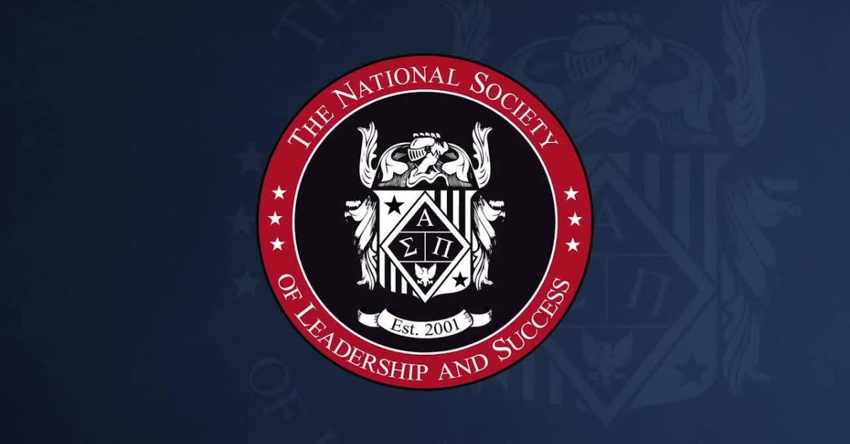 Logo of the National Society of Leadership and Success against a blue backdrop