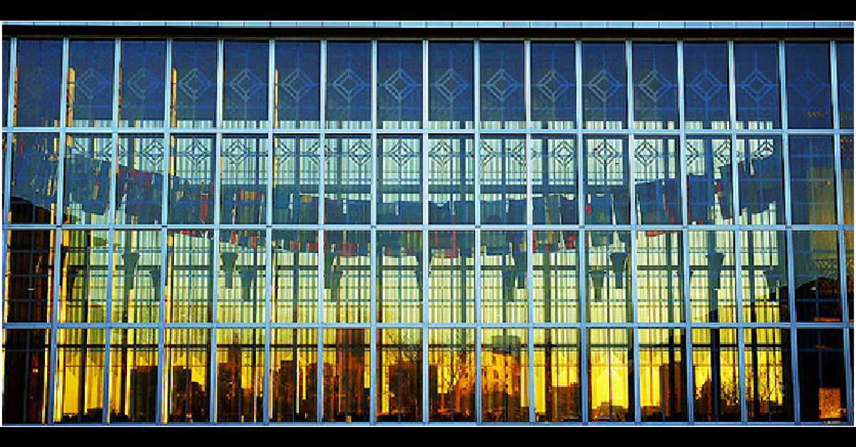 New Main windows featuring flags and skyline