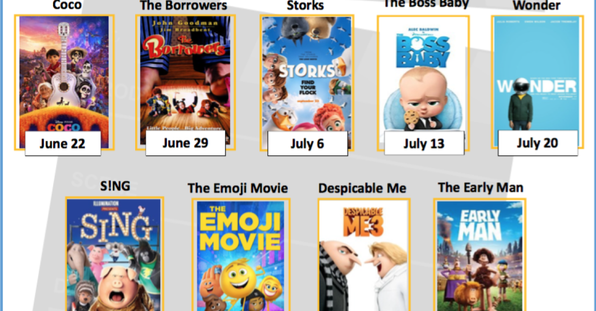 Movies to be shown during the Summer Movie Series.