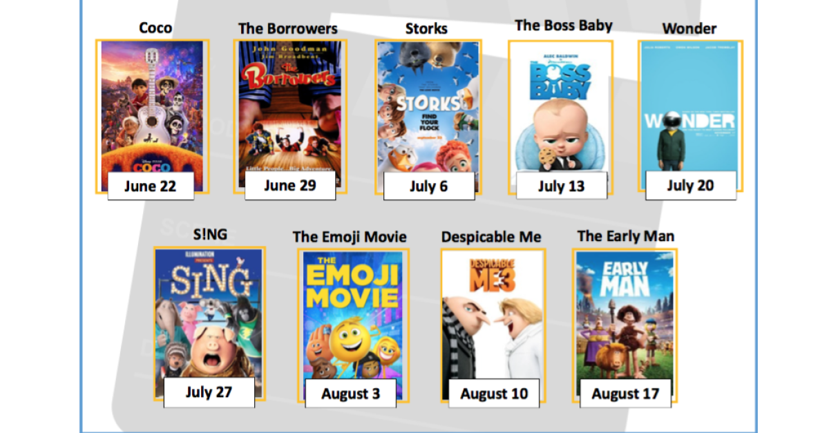 A list of films featured for the summer movie series.