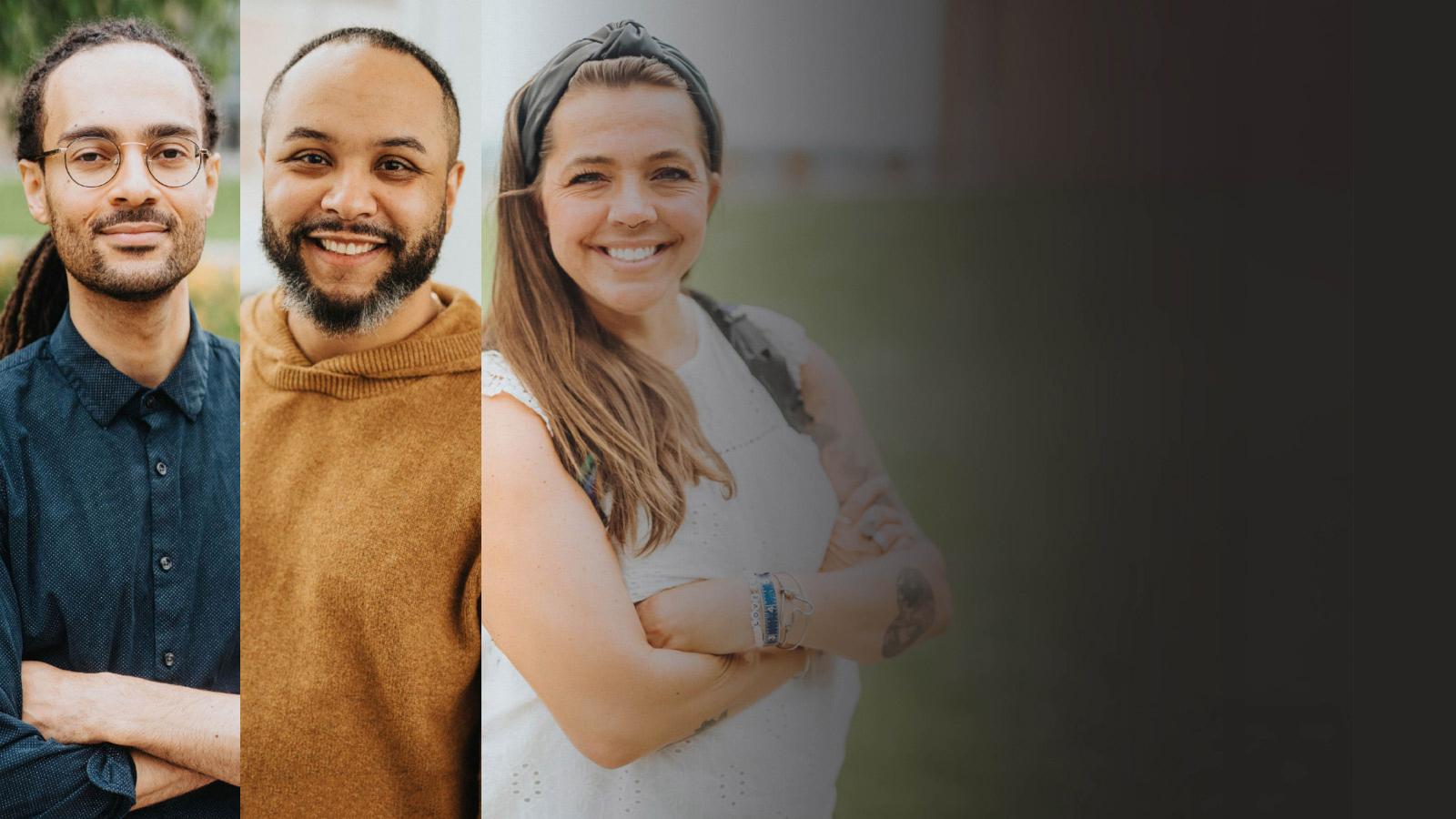 Three students posing for portraits