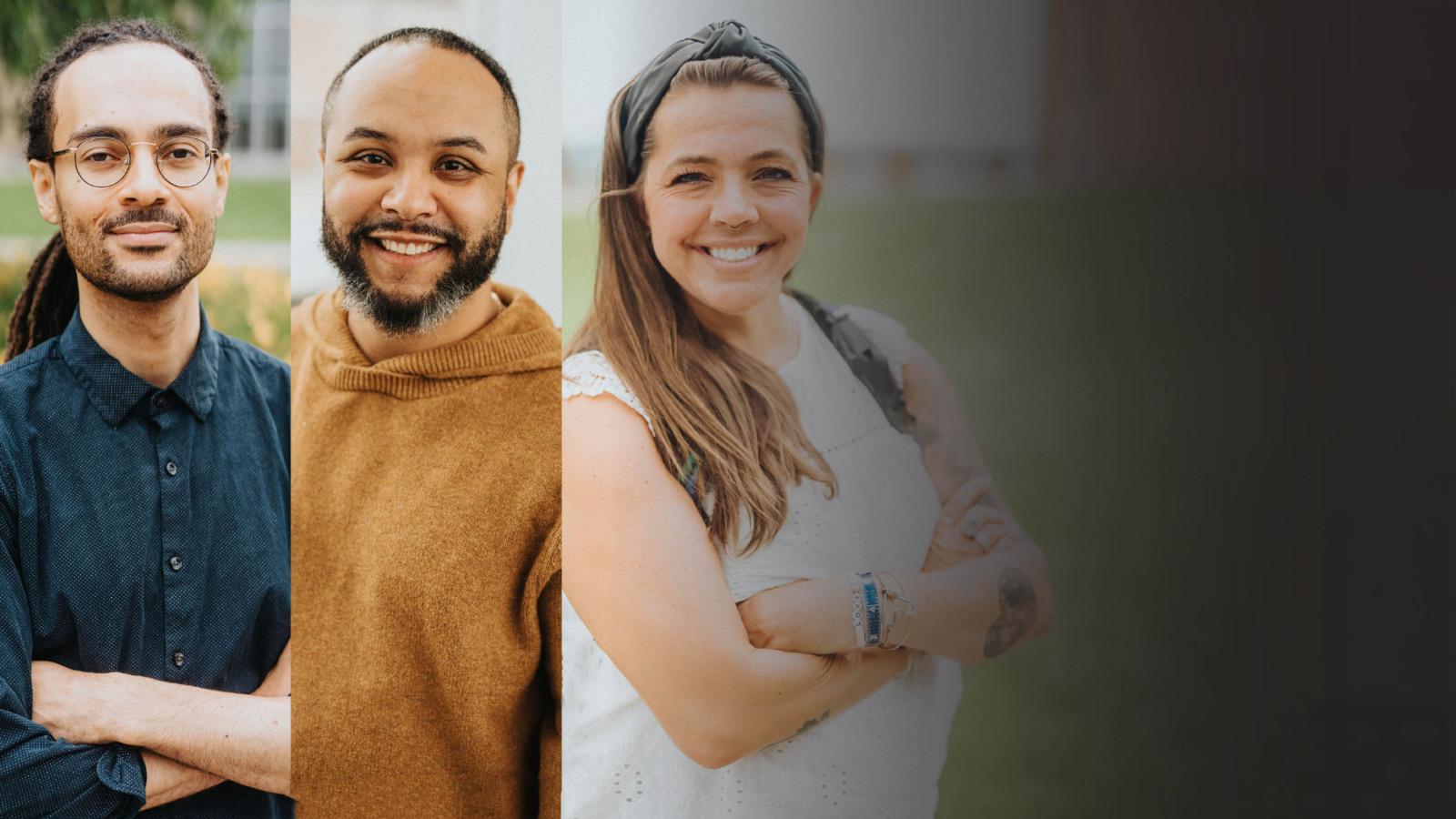 Three students posing for portraits