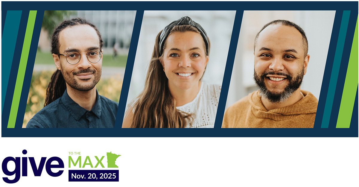three student portraits with message that reads "Give to the Max 2025."