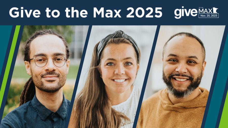 Give to the Max Day 2025, November 20, 2025, above portraits of three students