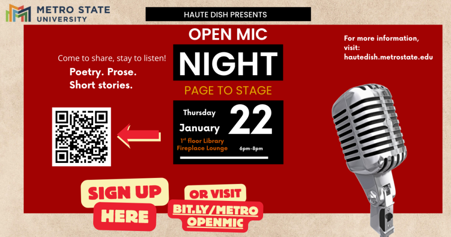 An old-time style microphone near Haute Dish presents Open Mic Night