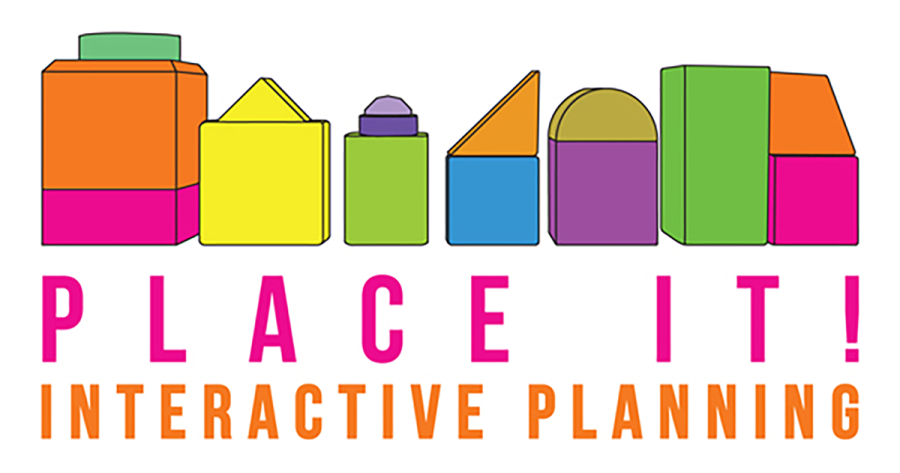 Brightly colored geometric shapes above the words "Place It! Interactive Planning