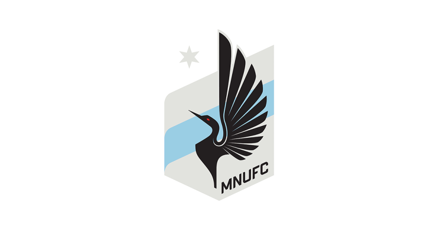 The Minnesota United FC badge image of a loon in black with a red eye against a gray and light blue shield with a six-pointed gray star above 