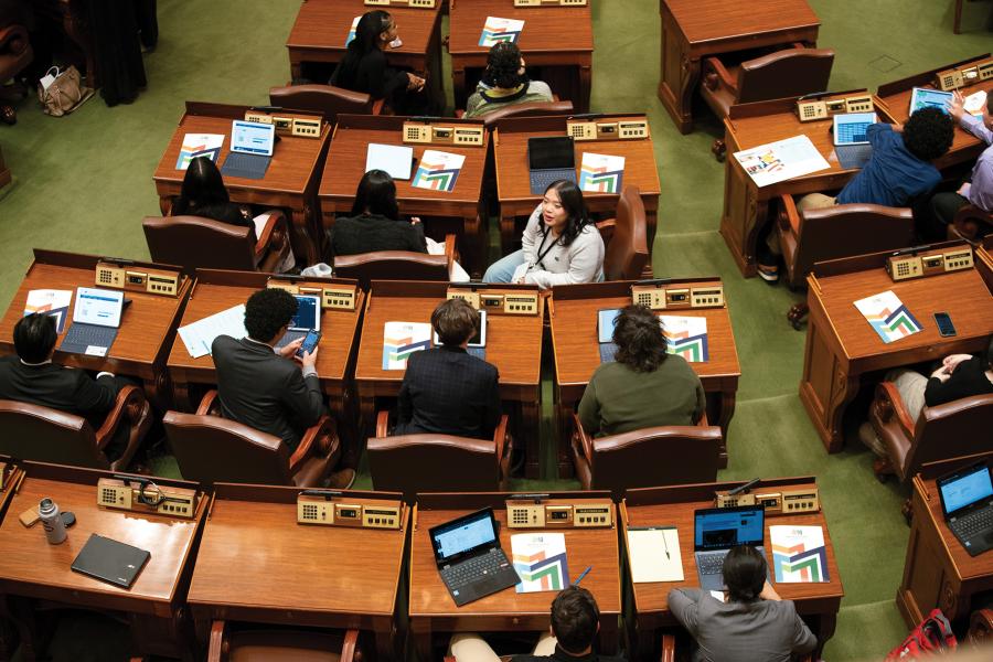 Students participate in Model Legislature at the Minnesota State Capitol House chamber