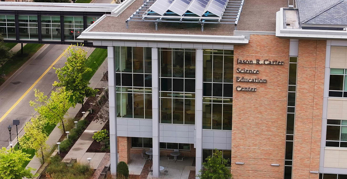 Aerial view of the Jason R. Carter Science Education Center on Metro State’s Saint Paul campus.